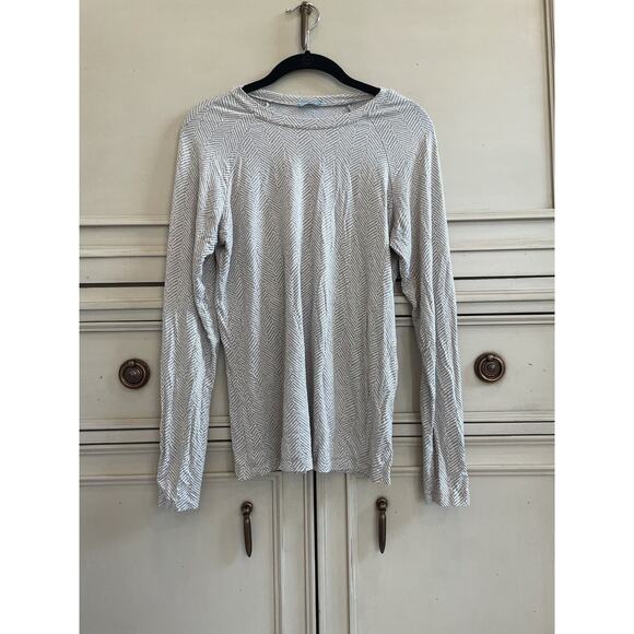 J. McLaughlin Beige White Geometric Pattern Button Sleeve Long sleeve Shirt Smal - Picture 1 of 6